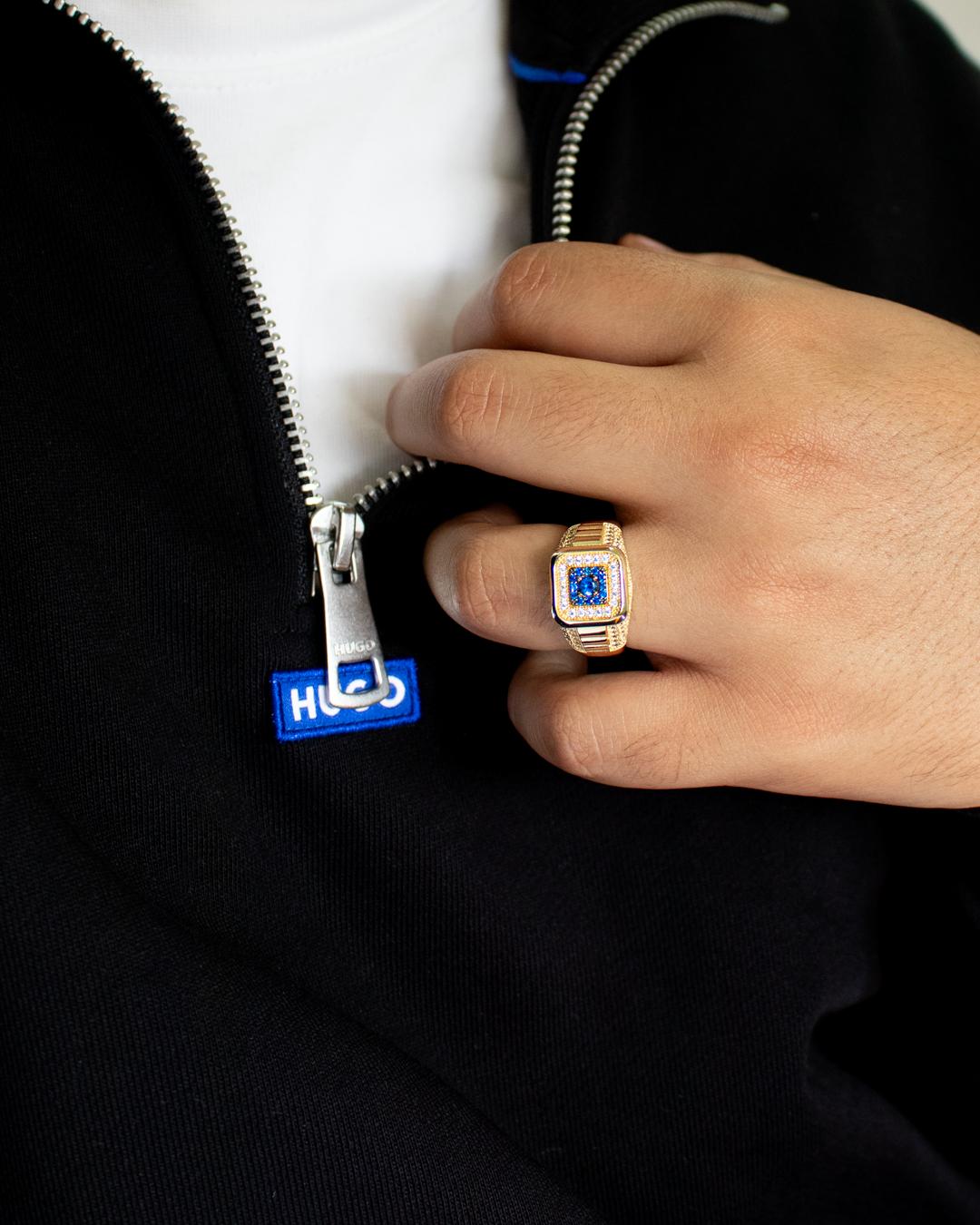 Anillo para Hombre con Zirconias Azules y Blancas