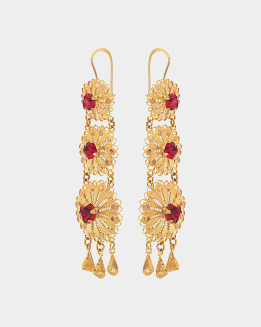Aretes de filigrana con roseta triple oro 10k