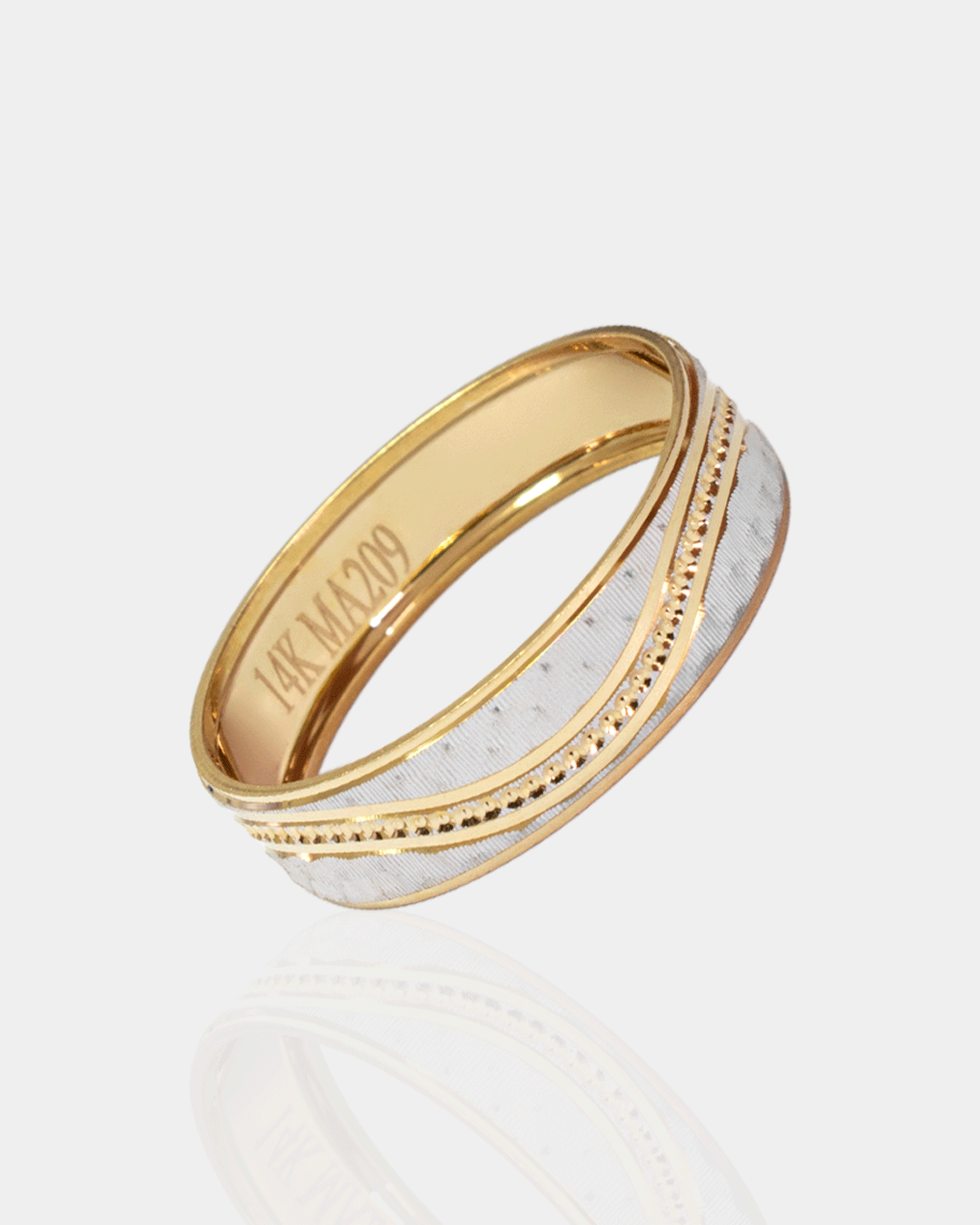 Argolla de Matrimonio con Grabado de Oro Blanco y Amarillo