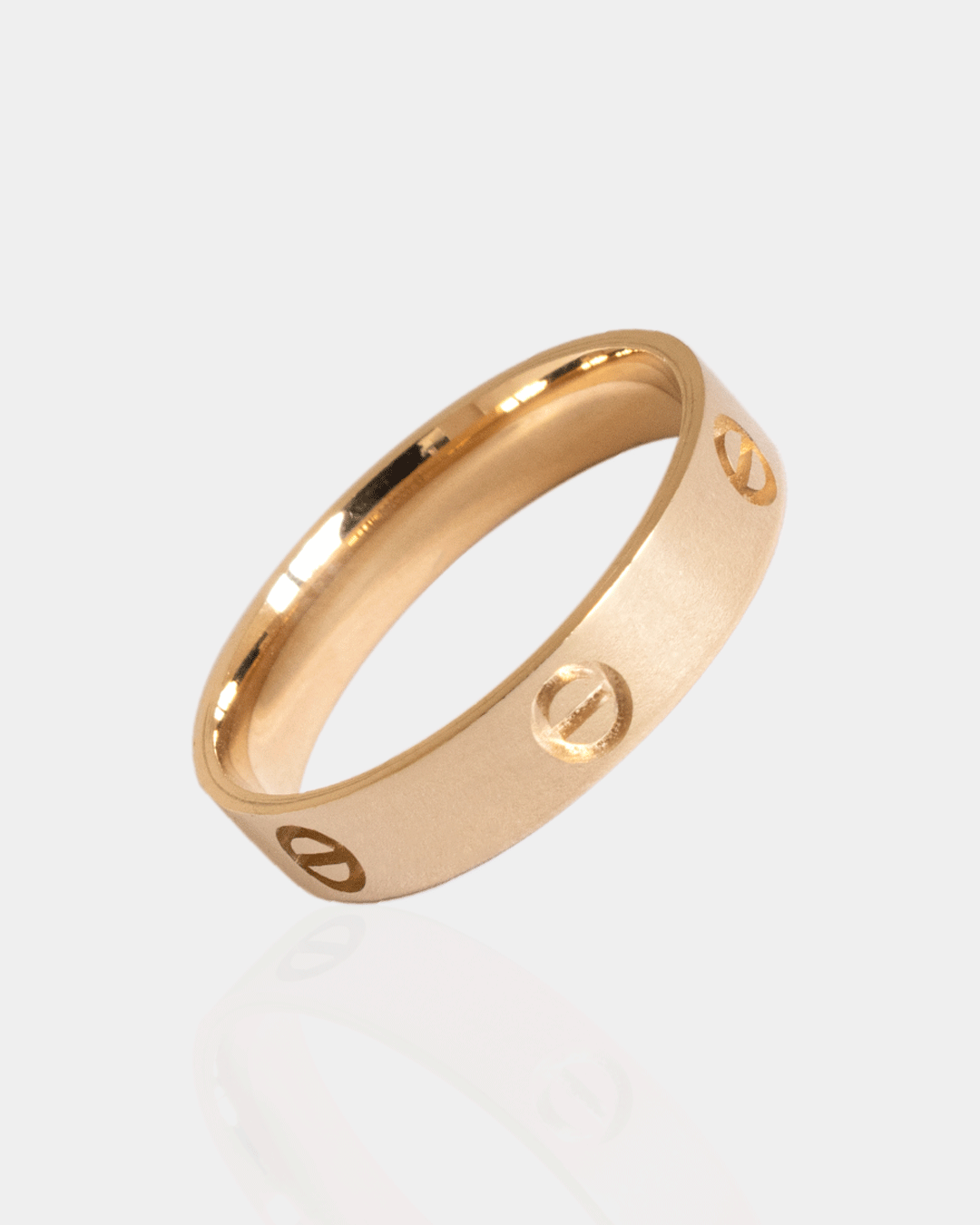 Argolla de Matrimonio con Grabado de Tornillos en Oro Amarillo