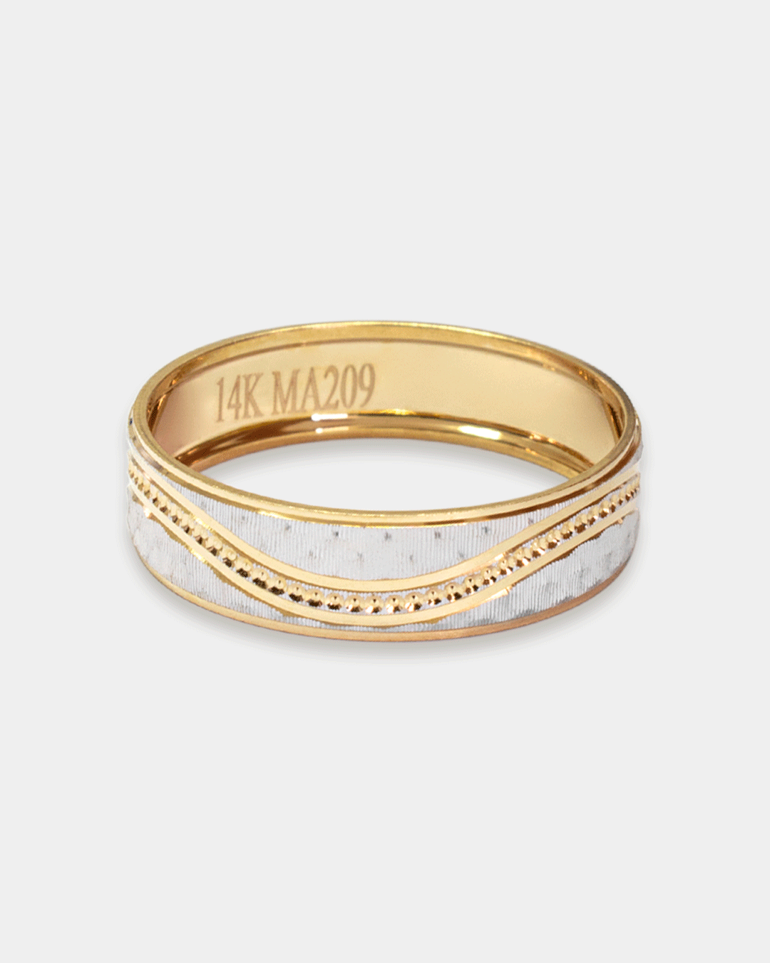 Argolla de Matrimonio con Grabado de Oro Blanco y Amarillo