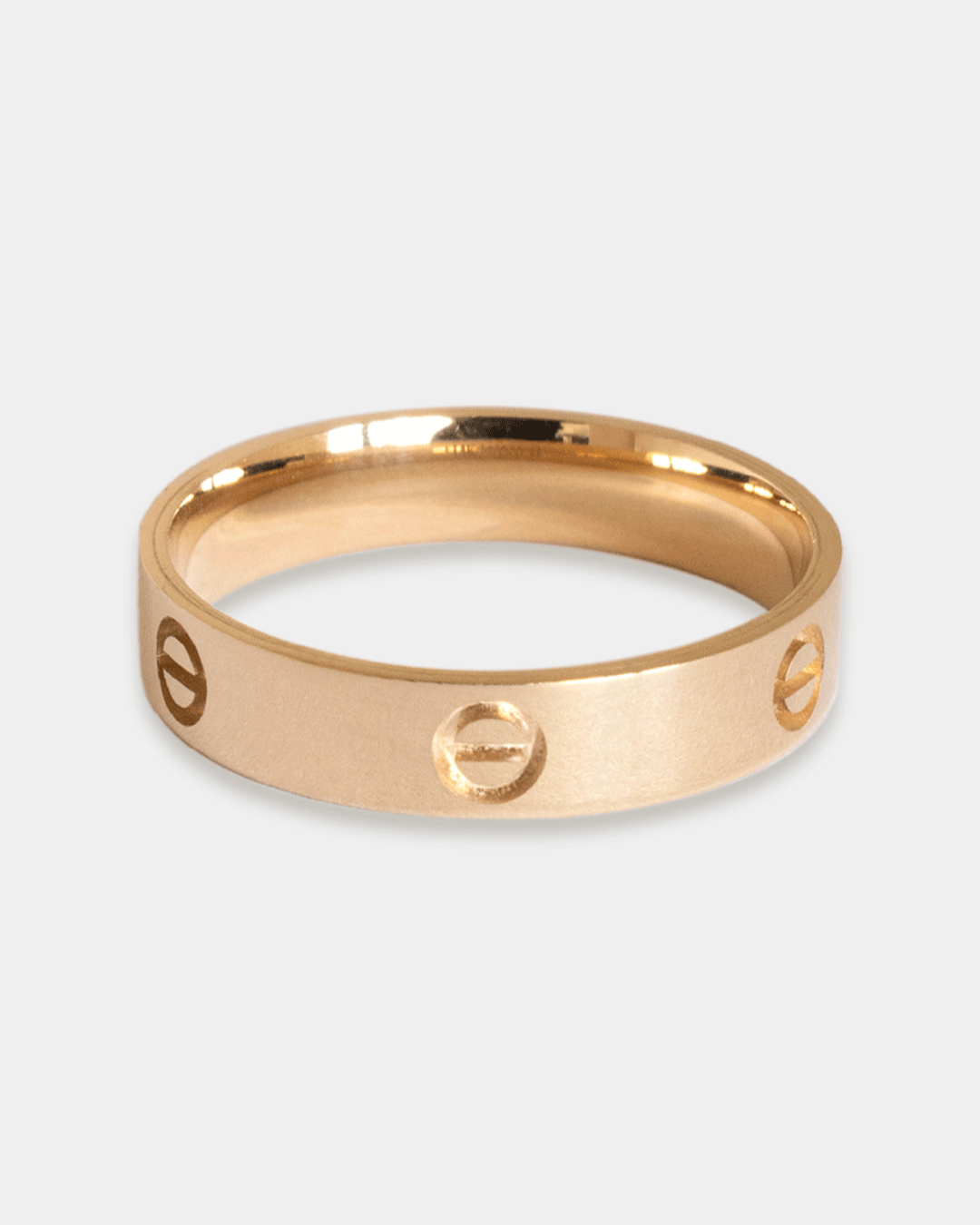 Argolla de Matrimonio con Grabado de Tornillos en Oro Amarillo