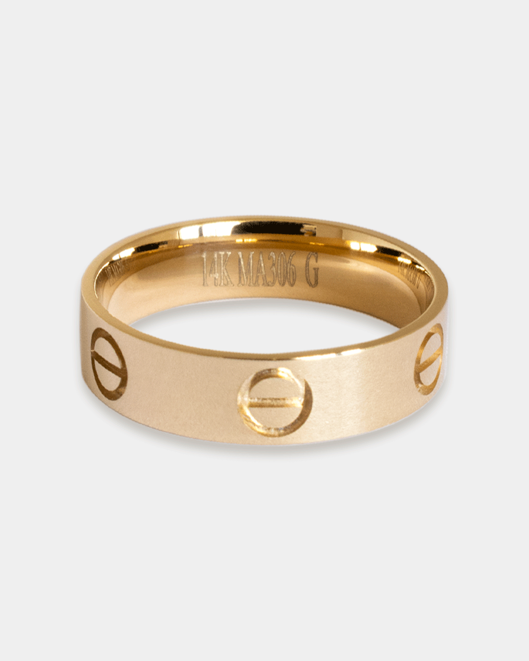 Argolla de Matrimonio con Grabado de Tornillos en Oro Amarillo