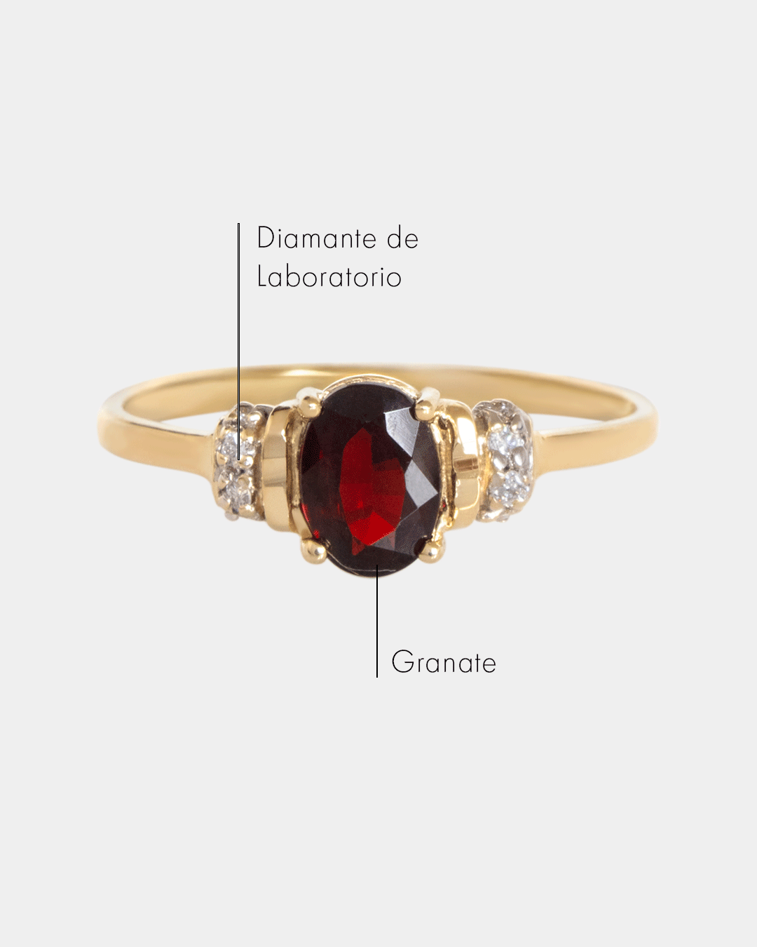 Anillo de Oro con Diamantes y Granate