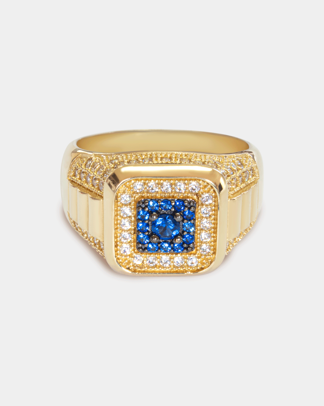 Anillo para Hombre con Zirconias Azules y Blancas