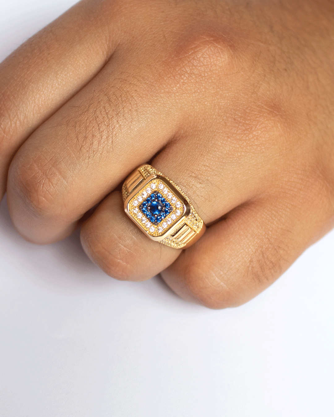 Anillo para Hombre con Zirconias Azules y Blancas