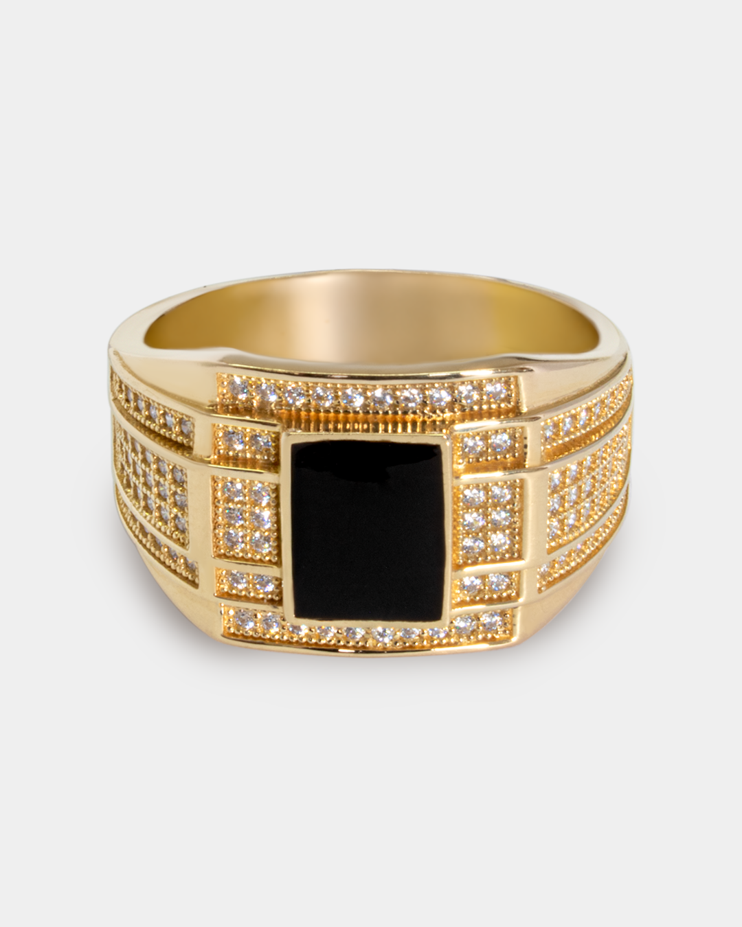 Anillo para Hombre con Ónix y Zirconias Blancas