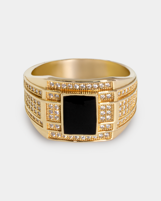 Anillo para Hombre con Ónix y Zirconias Blancas