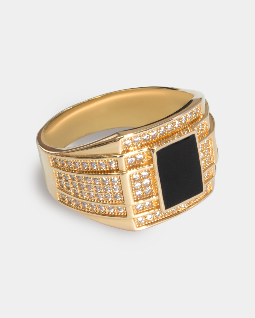 Anillo para Hombre con Ónix y Zirconias Blancas