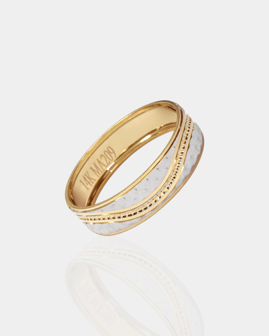 Argolla de Matrimonio con Grabado de Oro Blanco y Amarillo