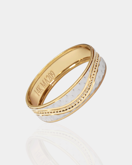Argolla de Matrimonio con Grabado de Oro Blanco y Amarillo