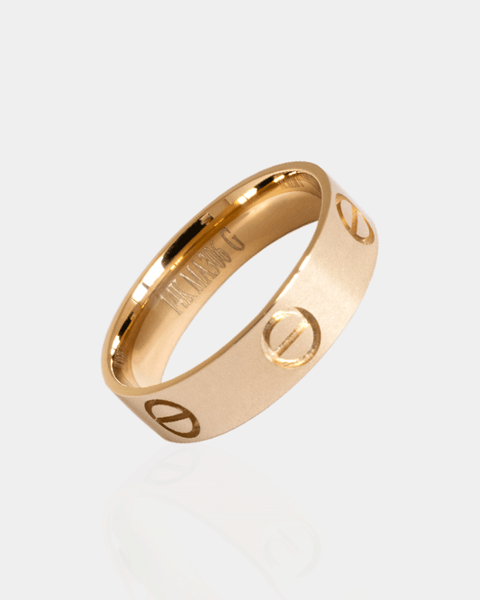 Argolla de Matrimonio con Grabado de Tornillos en Oro Amarillo