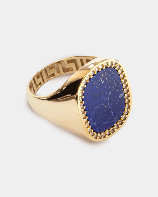 Anillo para Hombre con Lapislázuli y Zirconias Blancas