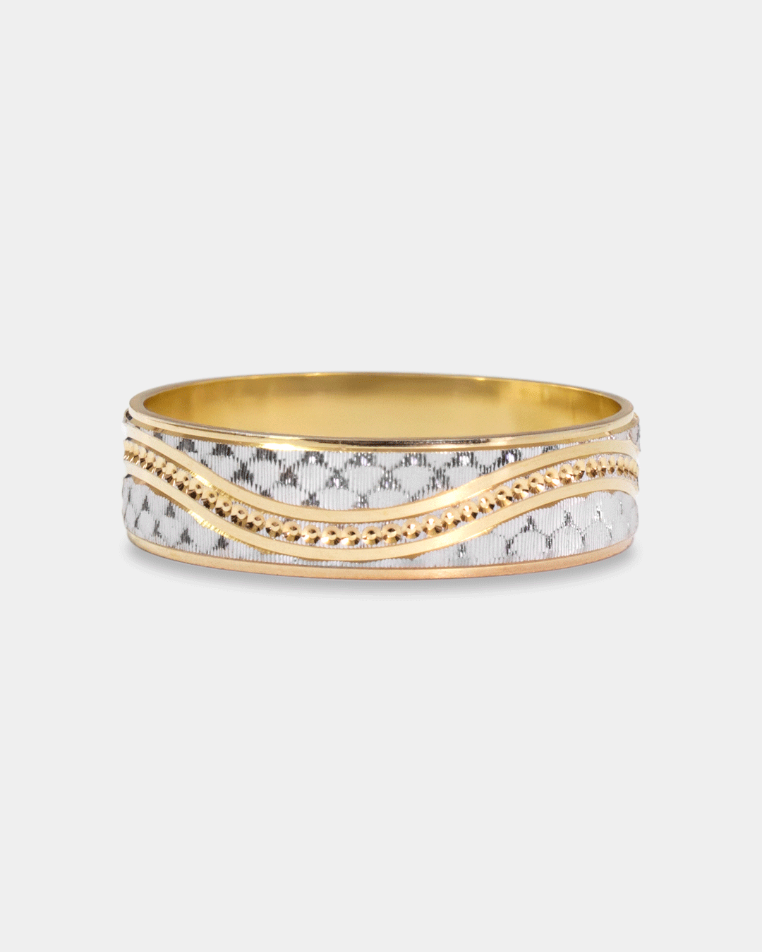 Argolla de Matrimonio con Grabado de Oro Blanco y Amarillo