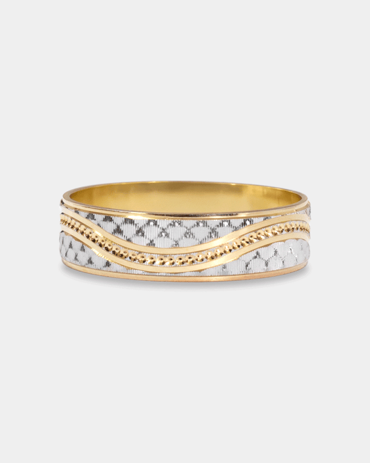 Argolla de Matrimonio con Grabado de Oro Blanco y Amarillo