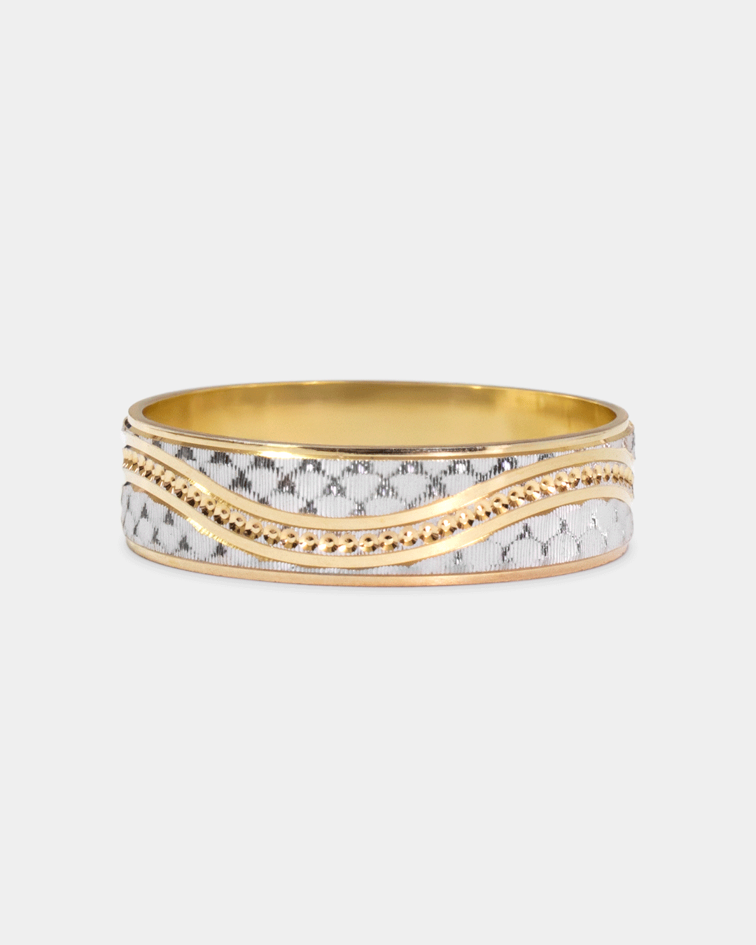 Argolla de Matrimonio con Grabado de Oro Blanco y Amarillo