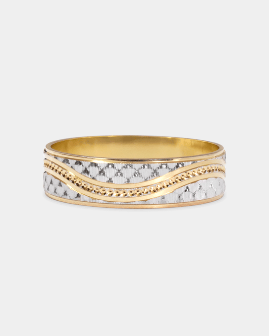 Argolla de Matrimonio con Grabado de Oro Blanco y Amarillo