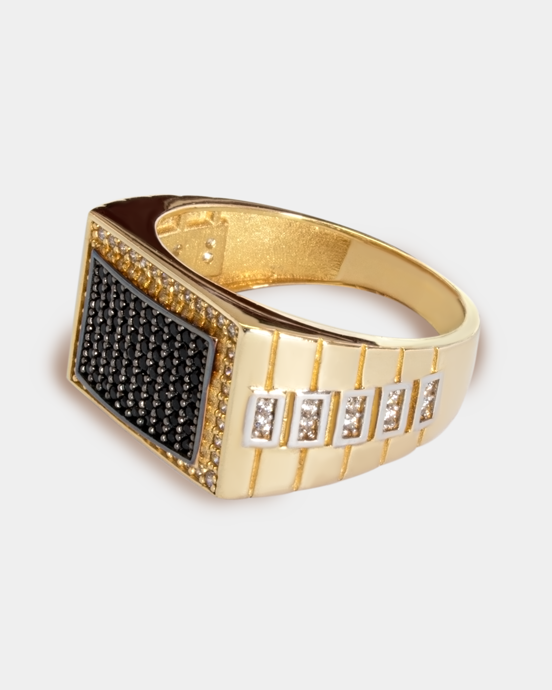 Anillo para Hombre con Zirconias Negras y Blancas