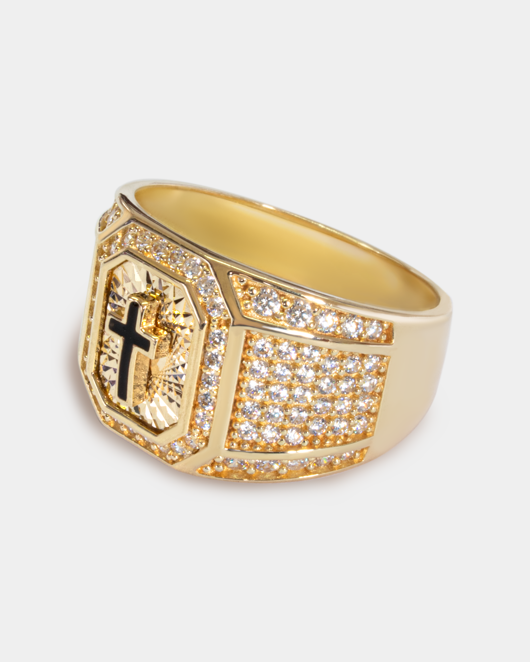 Anillo para Hombre con Cruz de Ónix y Zirconias Blancas