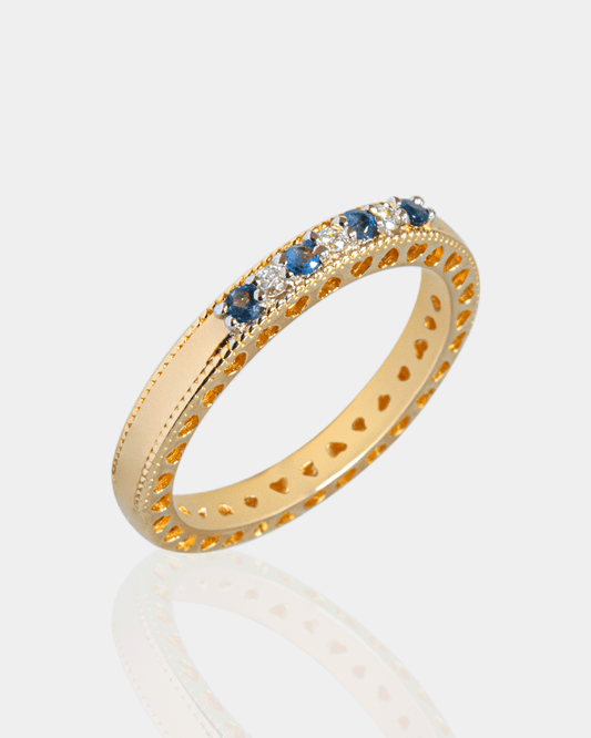 Anillo de Oro con Diamantes y Zafiro Azul