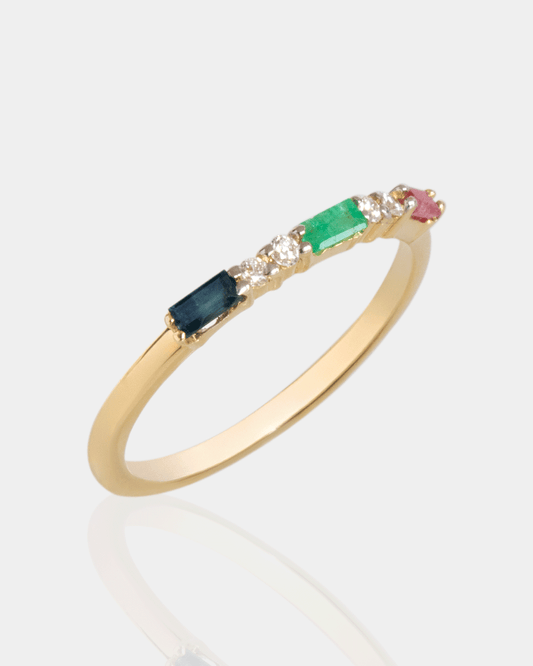 Anillo de Oro con Diamantes y Piedras Naturales